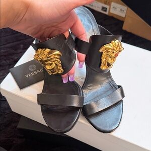 Versace Medusa Black and Gold Sandals